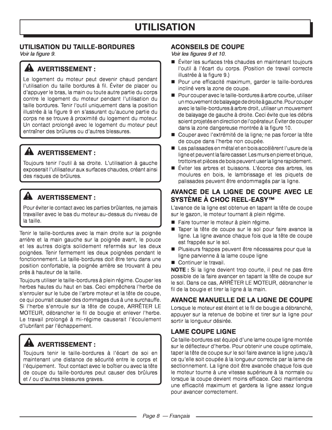 Homelite UT32650 Utilisation Du Taille-Bordures, Aconseils De Coupe, Avance Manuelle De La Ligne De Coupe, Avertissement  